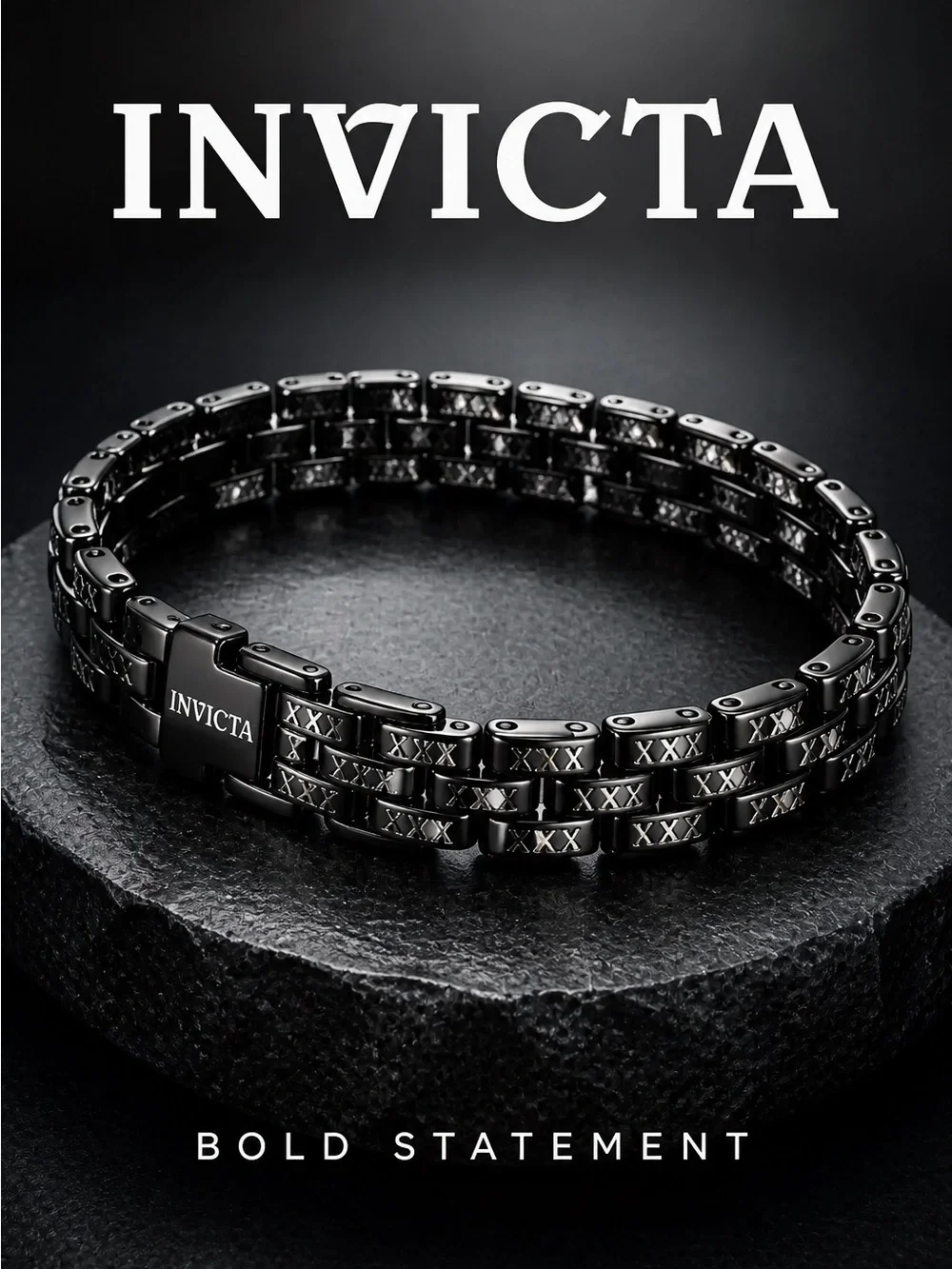 Invicta Men's Black Stainless Steel Roman-X Link Bracelet